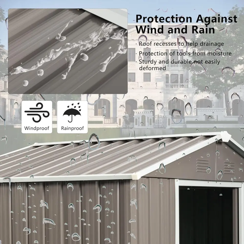 6x5 ft Outdoor Metal Storage Shed with Floor Foundation and Window, Lockable Galvanized Steel Tool Shed with Sliding Door and Ai