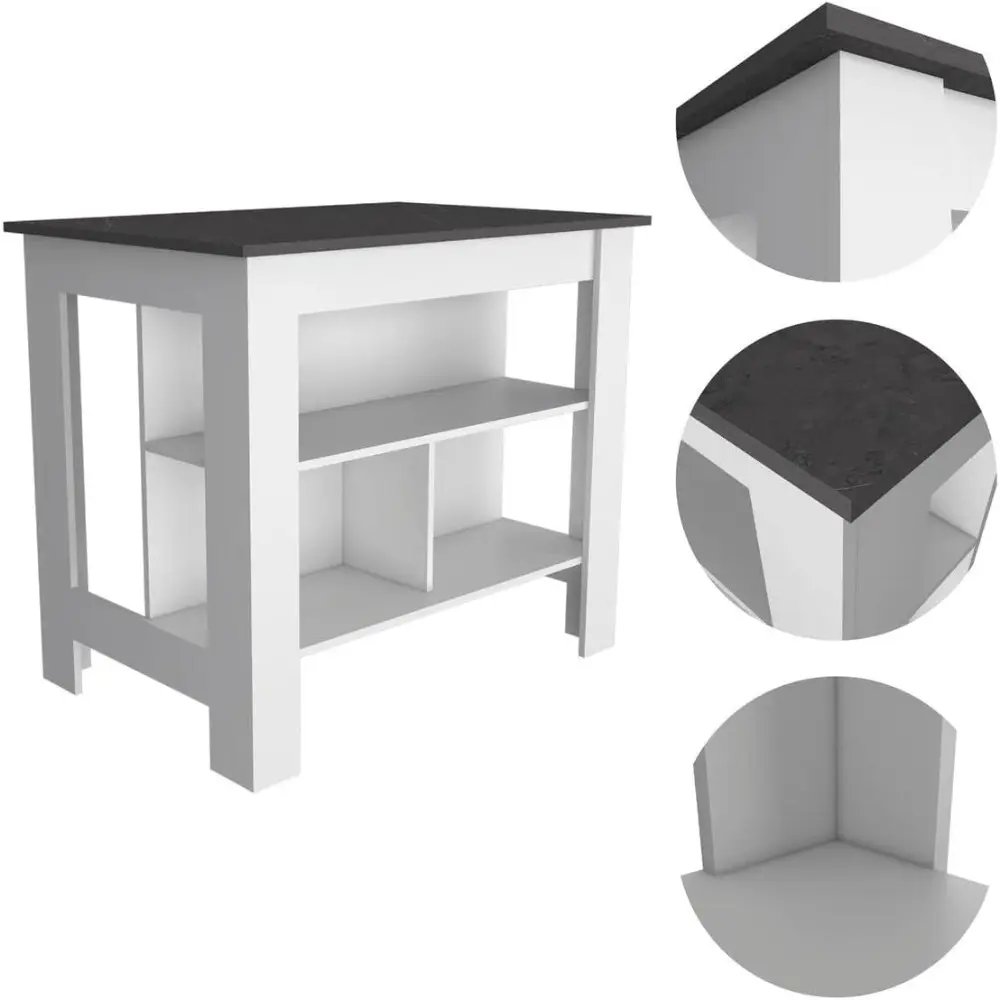 Brooklyn Kitchen Island, White, Surface Color Onix, with Three Uncovered Shelves. for Kitchen Room