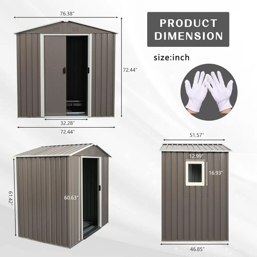6x5 ft Outdoor Metal Storage Shed with Floor Foundation and Window, Lockable Galvanized Steel Tool Shed with Sliding Door and Ai