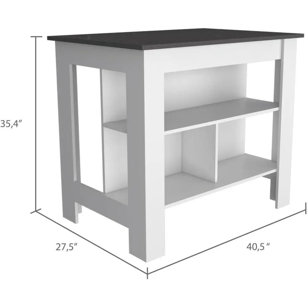 Brooklyn Kitchen Island, White, Surface Color Onix, with Three Uncovered Shelves. for Kitchen Room