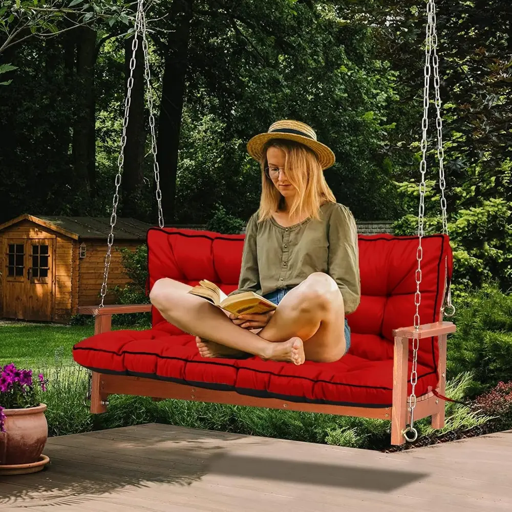Swing Replacement Cushions with Backrest, 2 or 3 Seater Waterproof Non-Slip Overstuffed Swing Pad, Indoor/Outdoor Bench Cushion