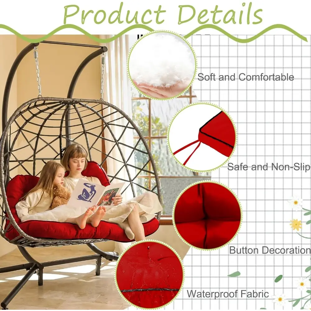 Swing Replacement Cushions with Backrest, 2 or 3 Seater Waterproof Non-Slip Overstuffed Swing Pad, Indoor/Outdoor Bench Cushion