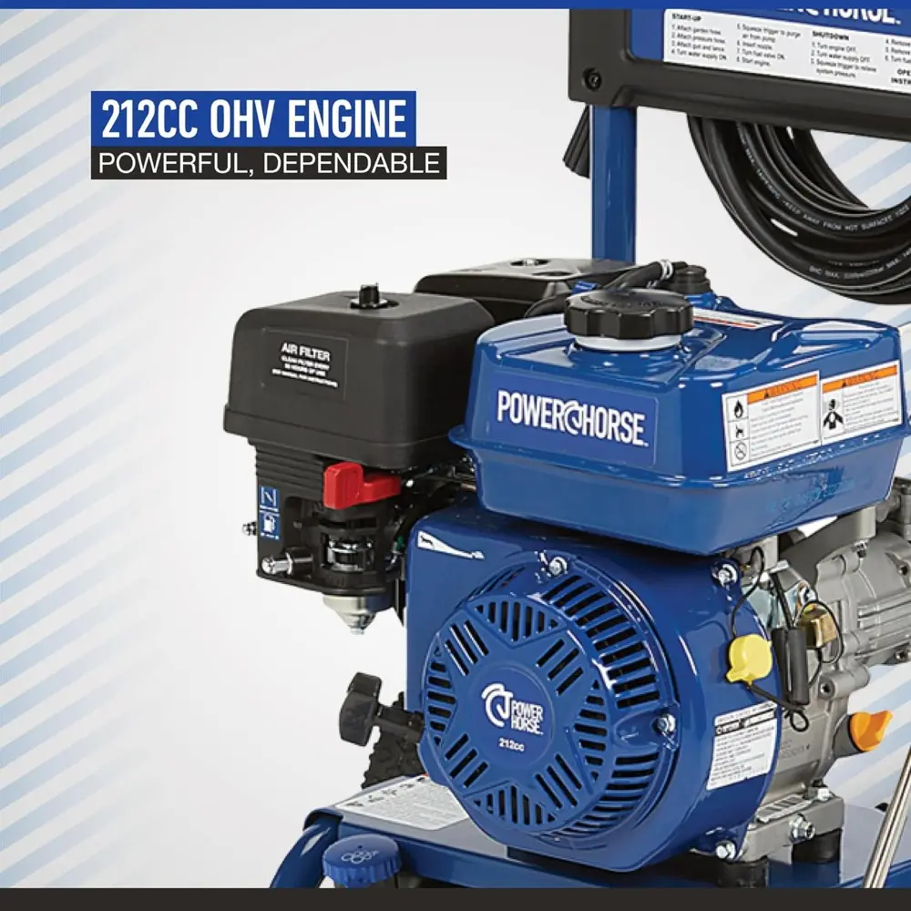 Gas Cold Water Pressure Washer, 3400 PSI, 2.7 GPM, Maintenance-Free Axial Pump, Steel Tube Frame