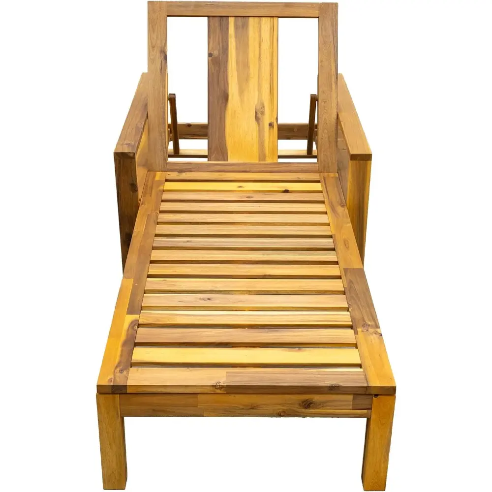 Acacia Wood Outdoor Lounge Chair with 3-Position Adjustable Backrest,Outdoor Reclining Chair with Grey Cushion Suitable for Gar