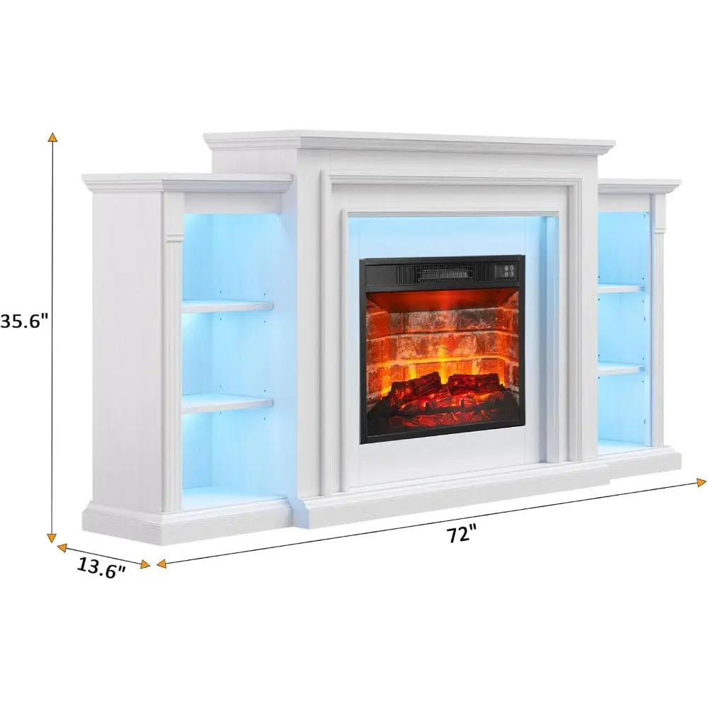 72" LED Electric Fireplace with Mantel, Fireplace TV Stand for 80 Inch TV, Entertainment Center w/23'' Red Brick Fireplace, Deli