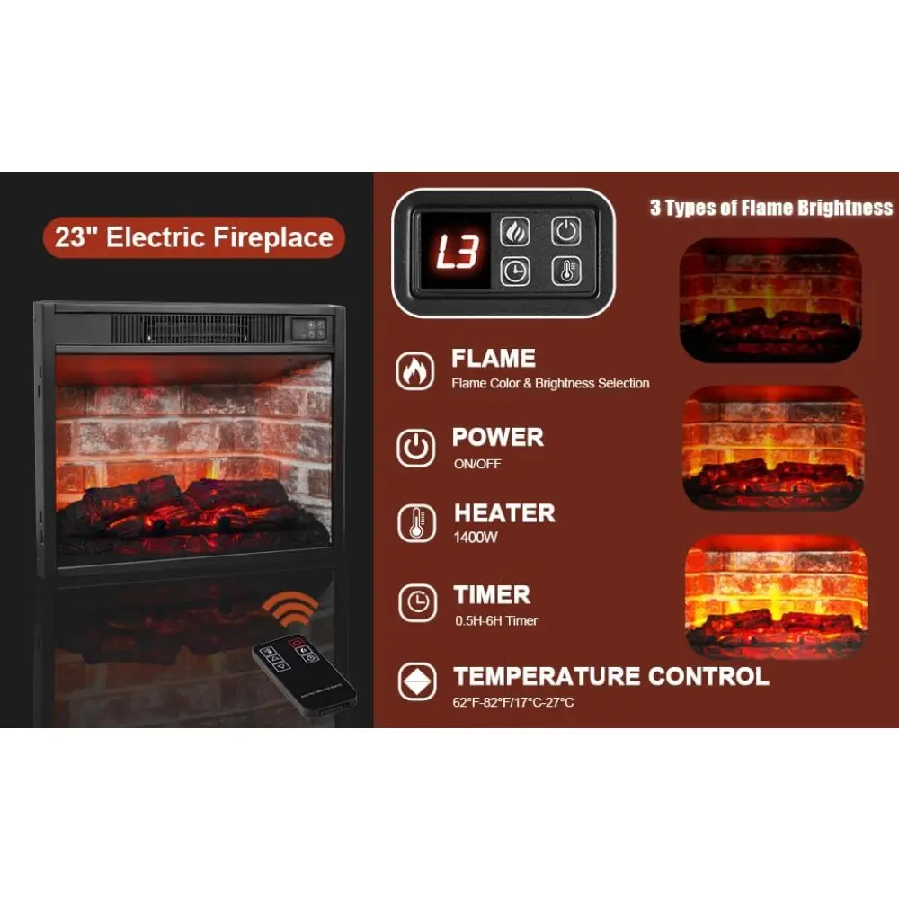 72" LED Electric Fireplace with Mantel, Fireplace TV Stand for 80 Inch TV, Entertainment Center w/23'' Red Brick Fireplace, Deli