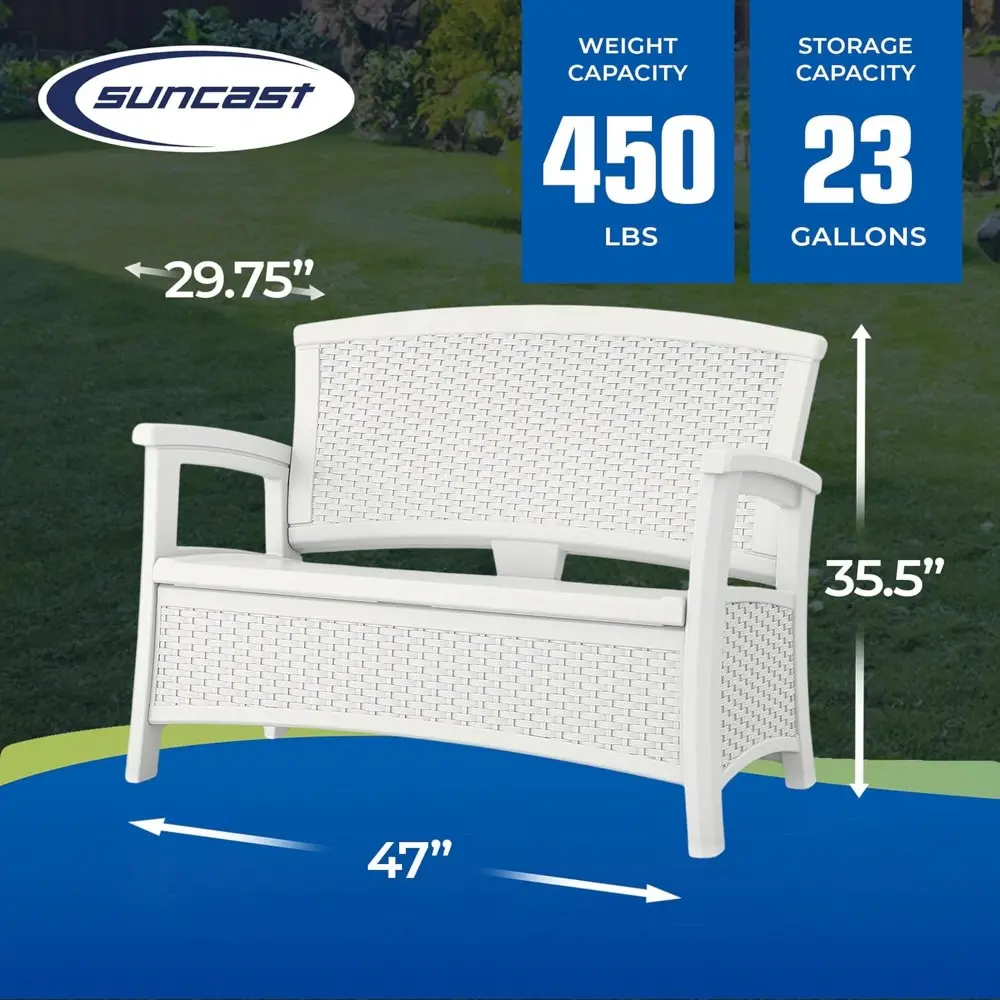 Suncast Elements Stylish Lightweight Loveseat Outdoor Seating with Convenient Built In Universal Storage, and All Weather Plasti