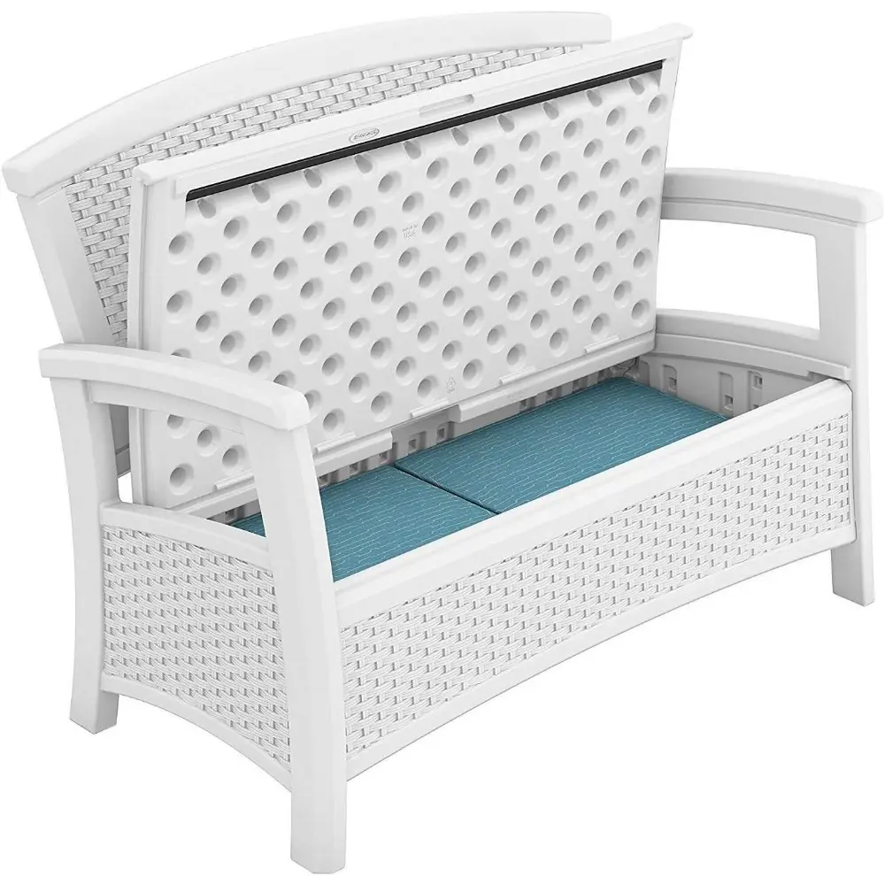 Suncast Elements Stylish Lightweight Loveseat Outdoor Seating with Convenient Built In Universal Storage, and All Weather Plasti