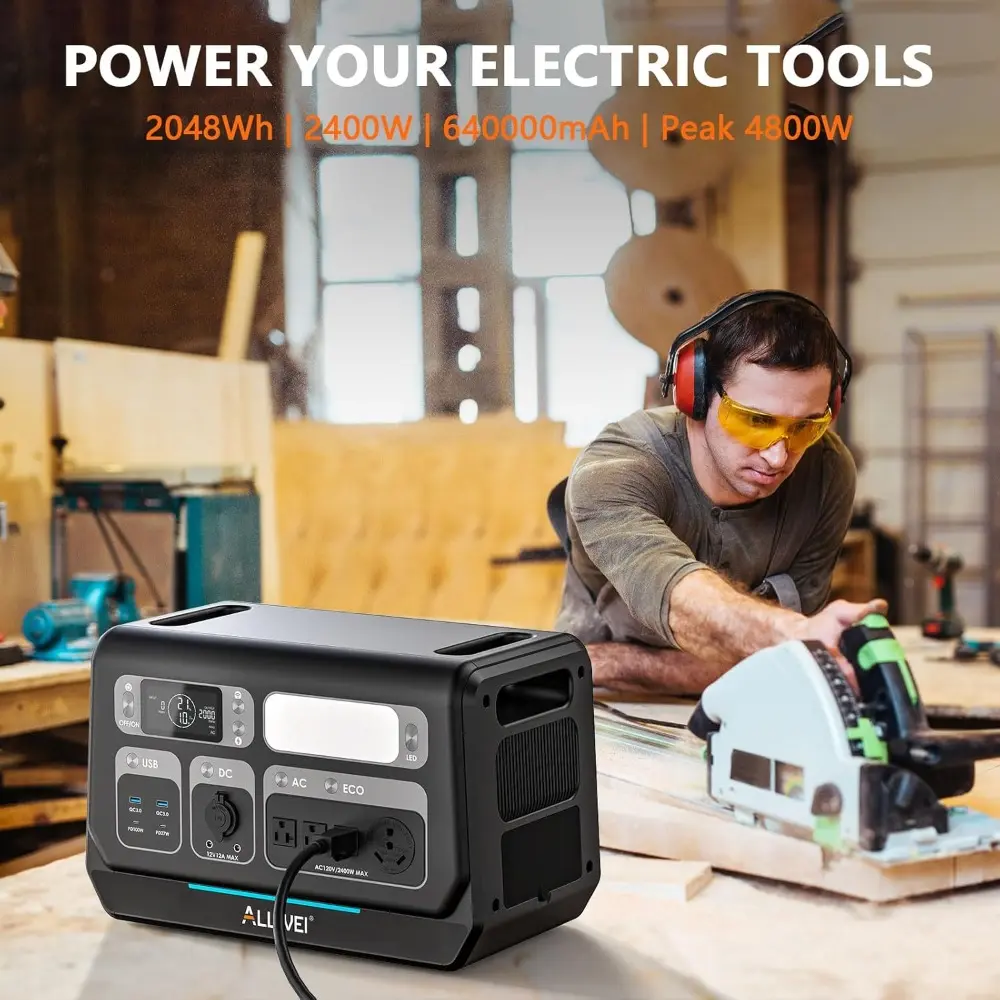 Portable Power Station, 2048Wh LiFePO4 Battery Backup, Expandable to 10240Wh 2400W AC Outlets (3600W Power Lifting), 30A RV Out