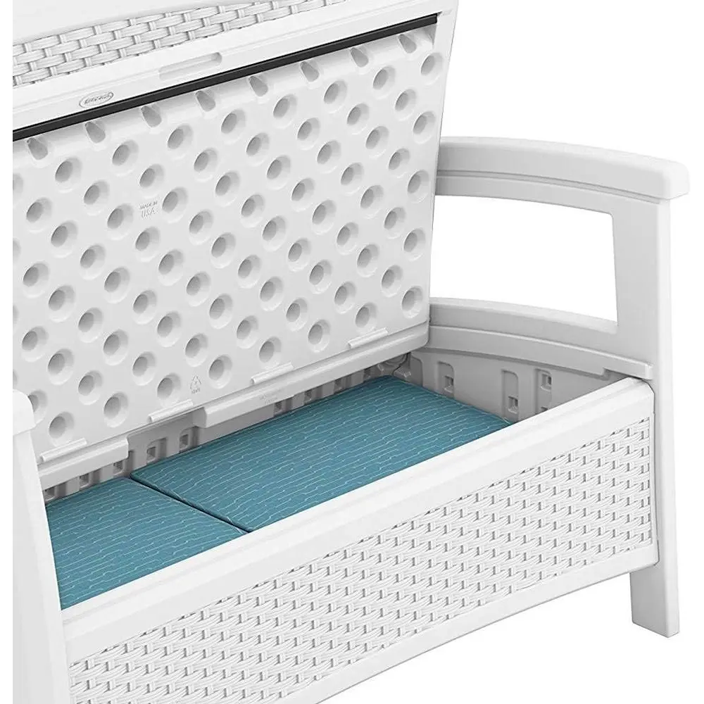 Suncast Elements Stylish Lightweight Loveseat Outdoor Seating with Convenient Built In Universal Storage, and All Weather Plasti
