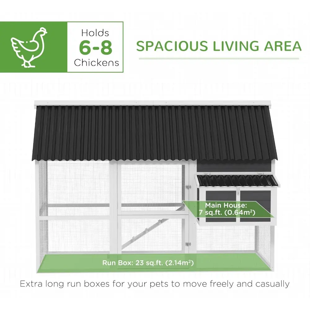 Chicken Coop with Run, Large Wooden Chicken House with 2 Nesting Boxes, 2 Roosting Bars, Ramp & Tray, Hen House Poultry Cage fo
