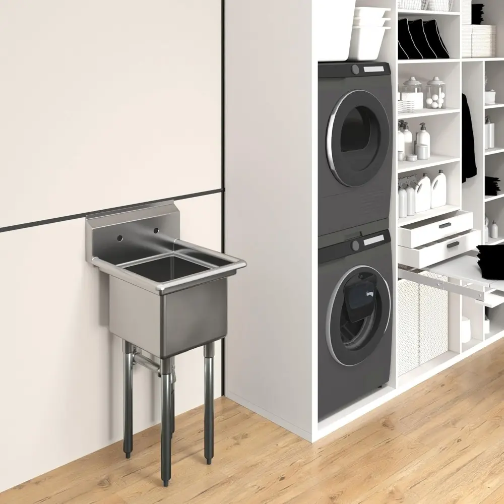 Stainless Steel Prep & Utility Sink | 304 Stainless Steel | Restaurant, Kitchen, Laundry, Garage | NSF (Bowl Size: 16" x 14" No