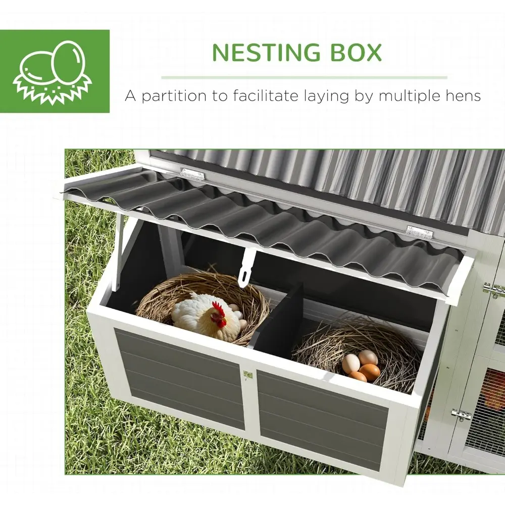 Chicken Coop with Run, Large Wooden Chicken House with 2 Nesting Boxes, 2 Roosting Bars, Ramp & Tray, Hen House Poultry Cage fo