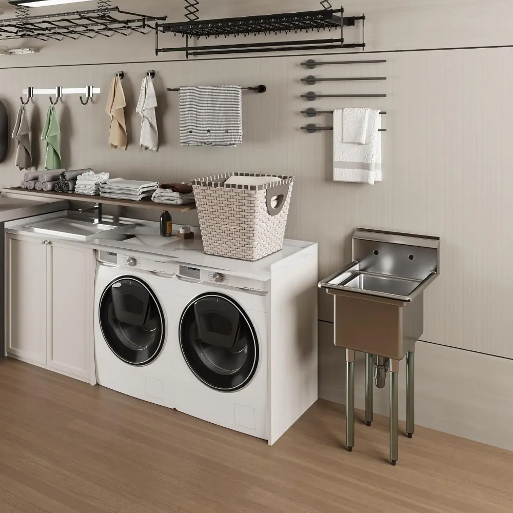 Stainless Steel Prep & Utility Sink | 304 Stainless Steel | Restaurant, Kitchen, Laundry, Garage | NSF (Bowl Size: 16" x 14" No