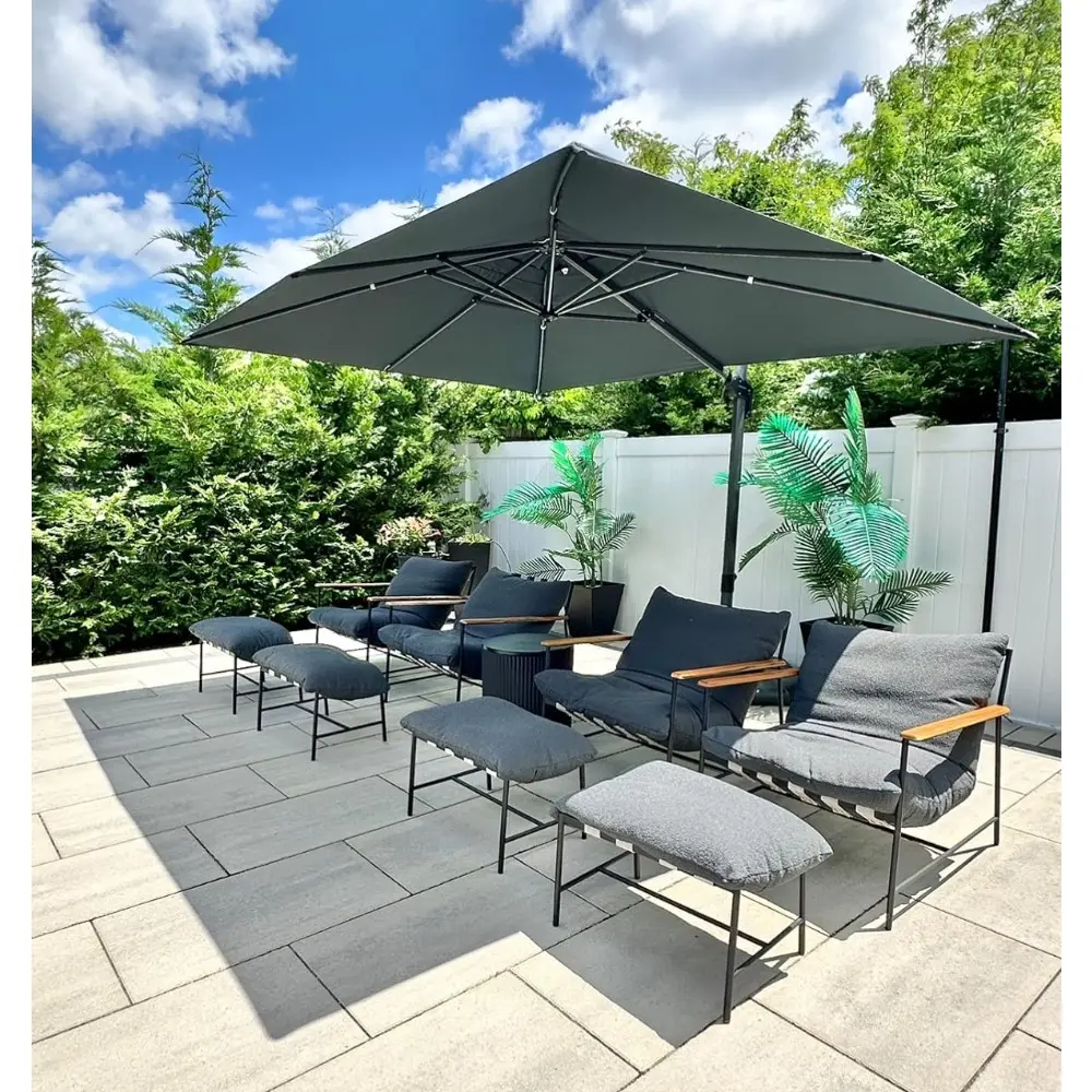 9' X 11.5' Patio Umbrella Outdoor Cantilever Rectangle Umbrella Aluminum Offset Umbrella with 360-degree Rotation for Garden De