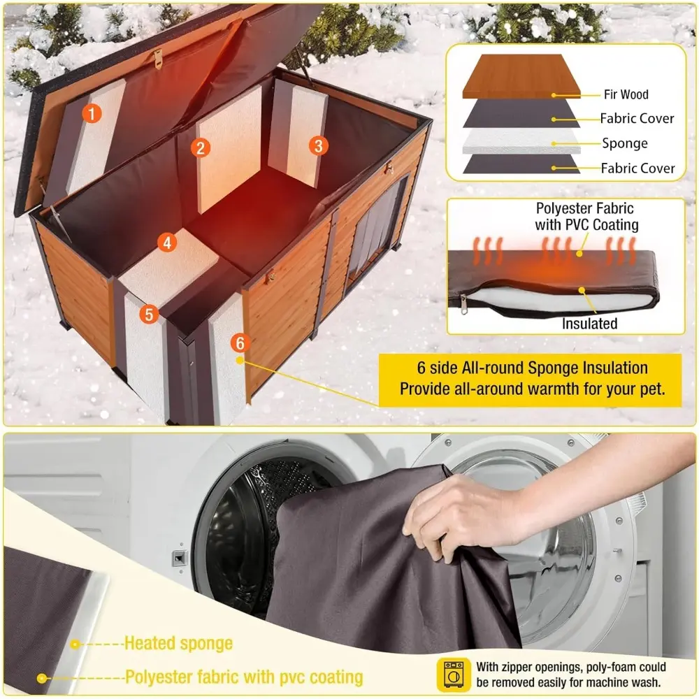 59" Large Dog House 100% Insulated Dog Kennel with Liner for Winter,Waterpoof for Outdoor & Indoor Use.