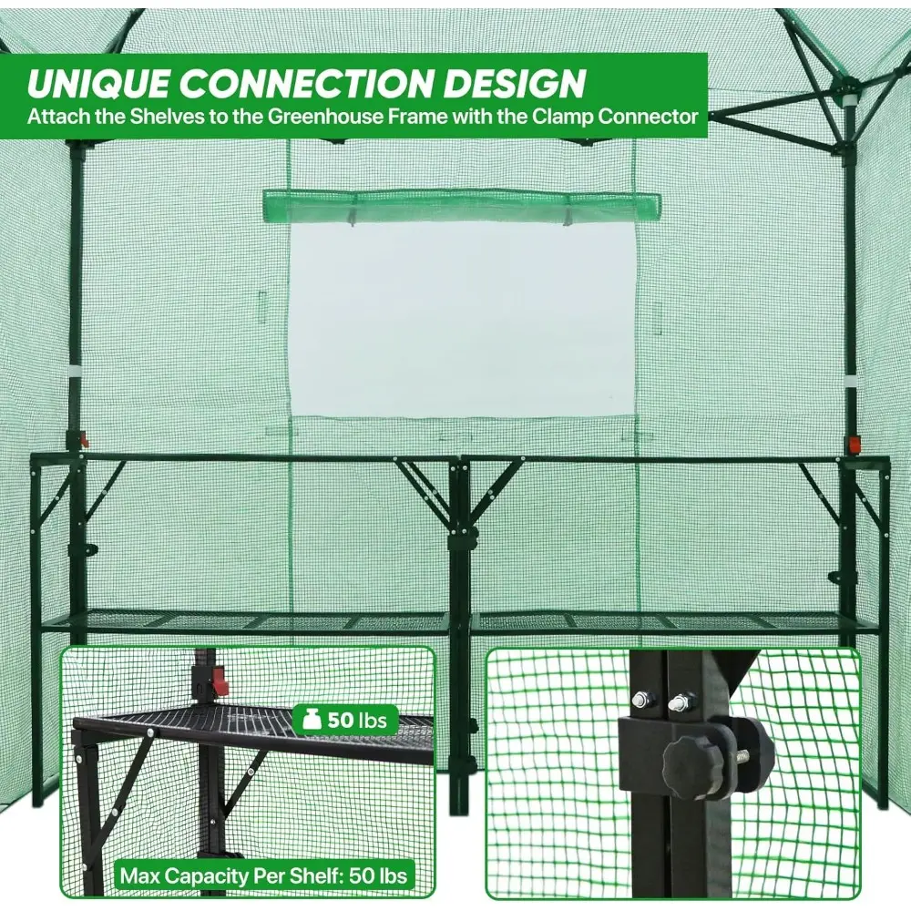 7x7 Pop up Greenhouse Portable Walk-in Outdoor Gardening Green House with 2 Foldable Shelves, Roll-up Zipper Entry Door and 3 M