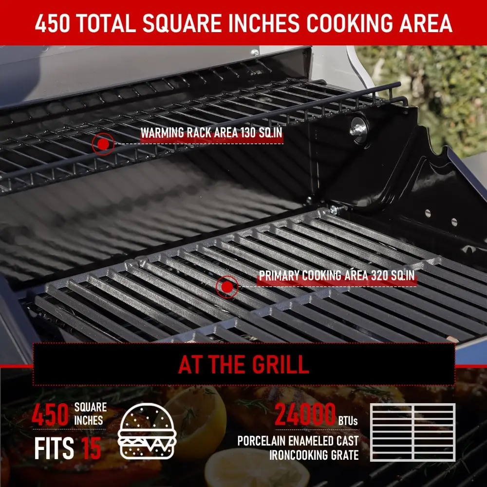 2-Burner Stainless Steel Liquid Propane Gas Patio Garden Barbecue Grill with Clearview® Lid, Knob Control and Two Foldable Shel