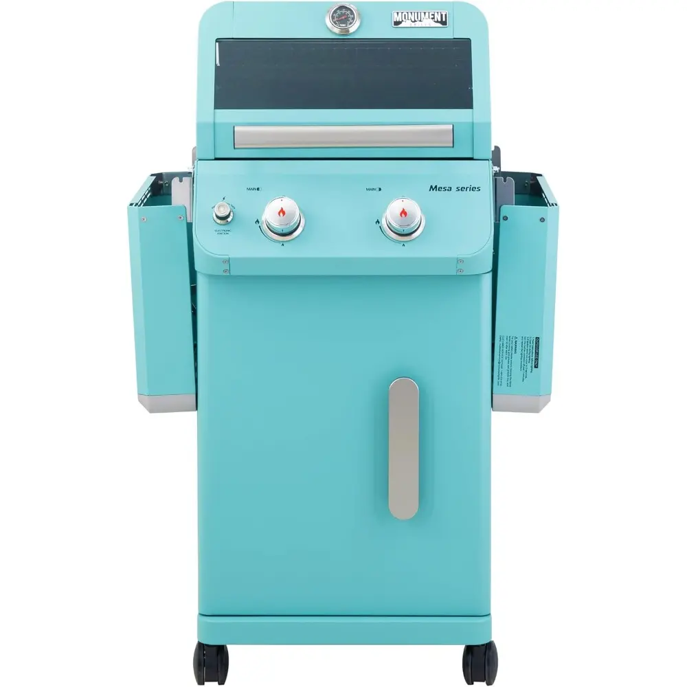 2-Burner Stainless Steel Liquid Propane Gas Patio Garden Barbecue Grill with Clearview® Lid, Knob Control and Two Foldable Shel
