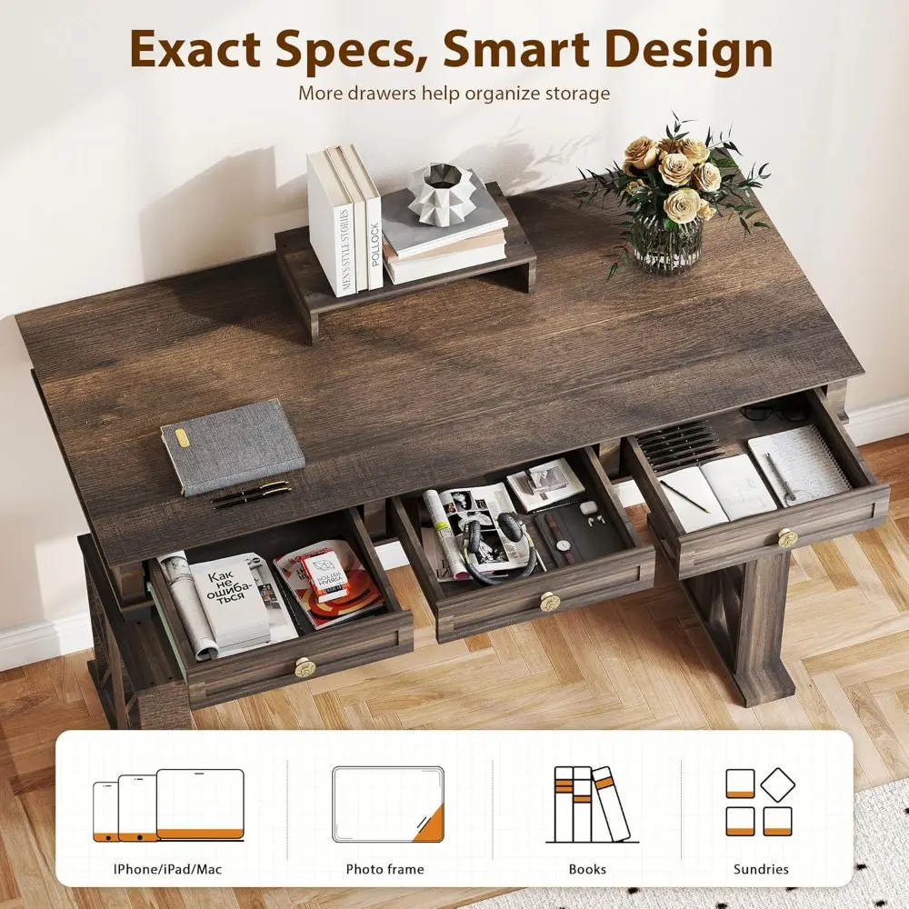 Electric Standing Desk with Drawers, 51×20 Inch Adjustable Height, Stand Up Desk with Monitor Shelf, Sit Stand Home Office Desk