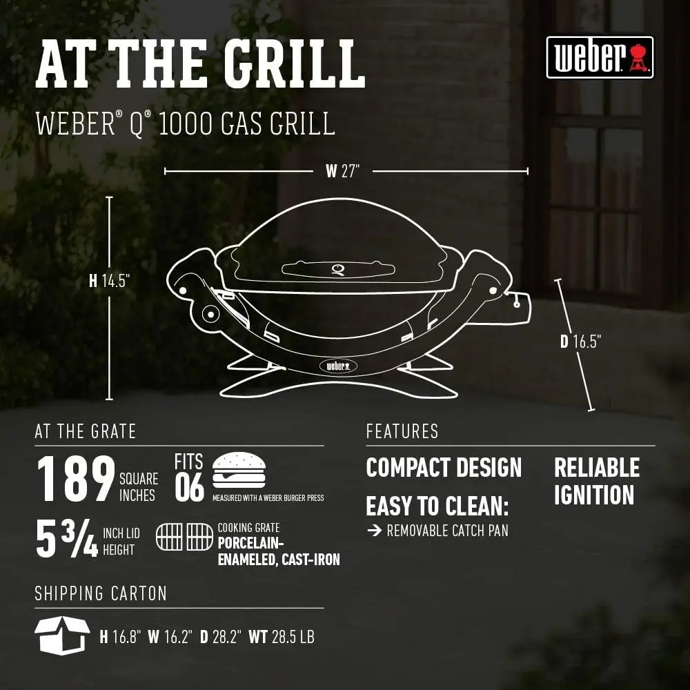 Q1000 Liquid Propane Grill, Chrome
