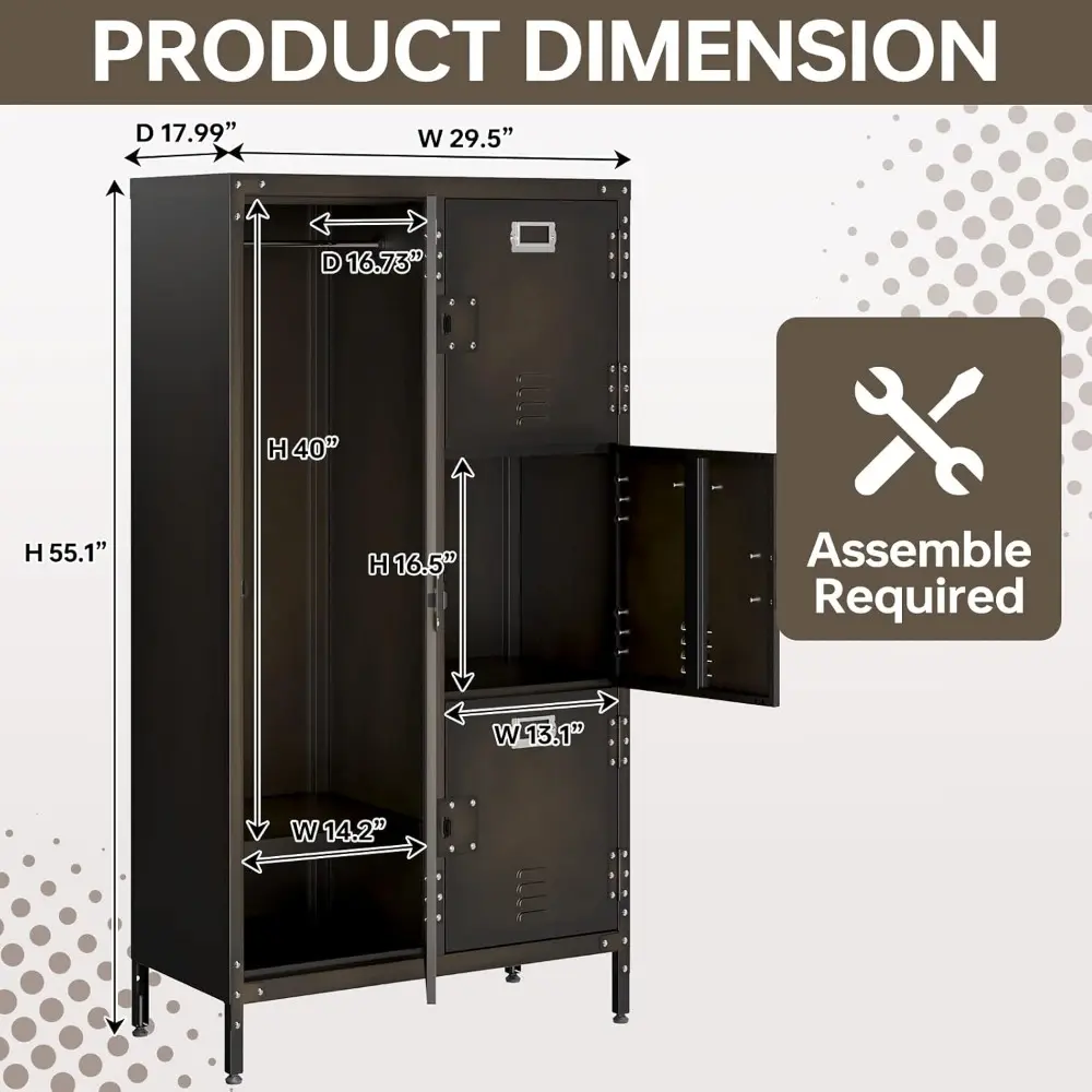 Steel Wardrobe Cabinet Locker, Rustic Metal Storage Cabinet with Shelf, Lockable Doors and Hanging Rod, Industrial Locker for L