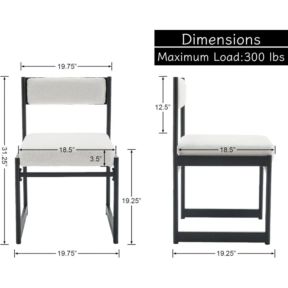 Modern Boucle Dining Chairs Set of 4 Upholstered Fabric Dining Room Chairs with Back/Metal Base Armless Side Chair Industrial Ki