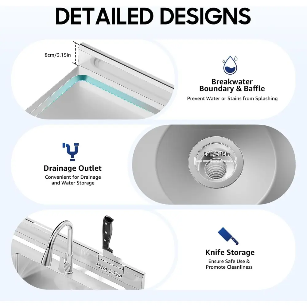 Stainless Steel Freestanding Kitchen Sink, 49 * 12 * 25in Kitchen Commercial Sink with 1 Compartment & 360° Rotating Faucet, Sin