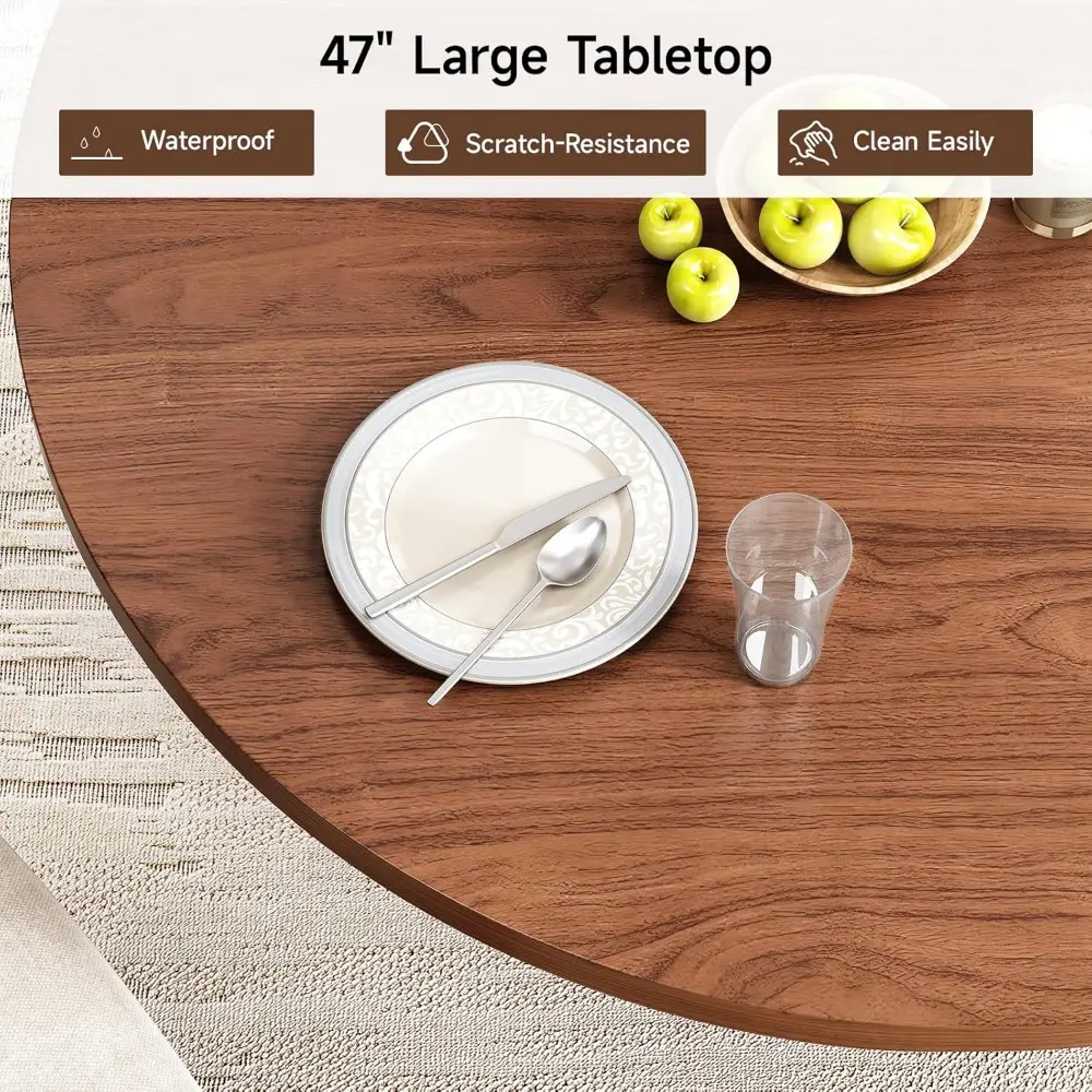 47 inch Round Dining Table for 4, Circle Kitchen Table with 2-Layer Storage Shelf and a Drawer, Modern Farmhouse Dinner Tables w