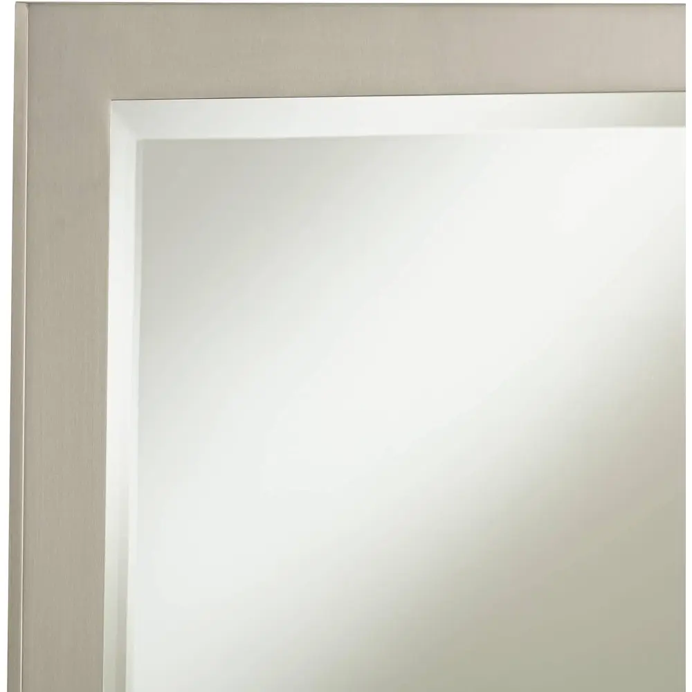 Metzeo Rectangular Vanity Decorative Wall Mirror Modern Brushed Nickel Silver Metal Frame Beveled Glass 33" Wide for Bathroom B