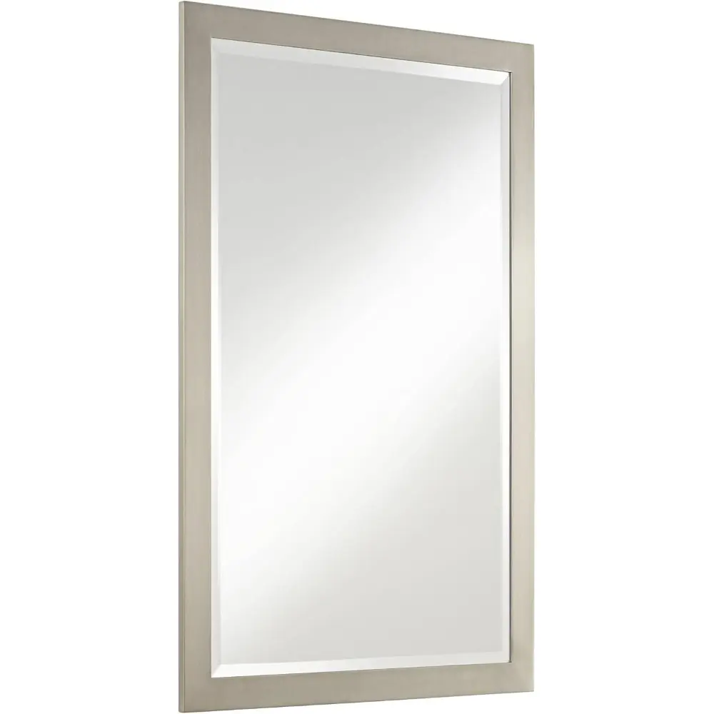Metzeo Rectangular Vanity Decorative Wall Mirror Modern Brushed Nickel Silver Metal Frame Beveled Glass 33" Wide for Bathroom B