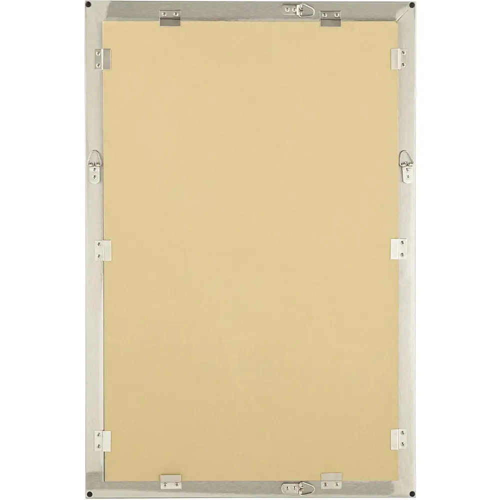 Metzeo Rectangular Vanity Decorative Wall Mirror Modern Brushed Nickel Silver Metal Frame Beveled Glass 33" Wide for Bathroom B