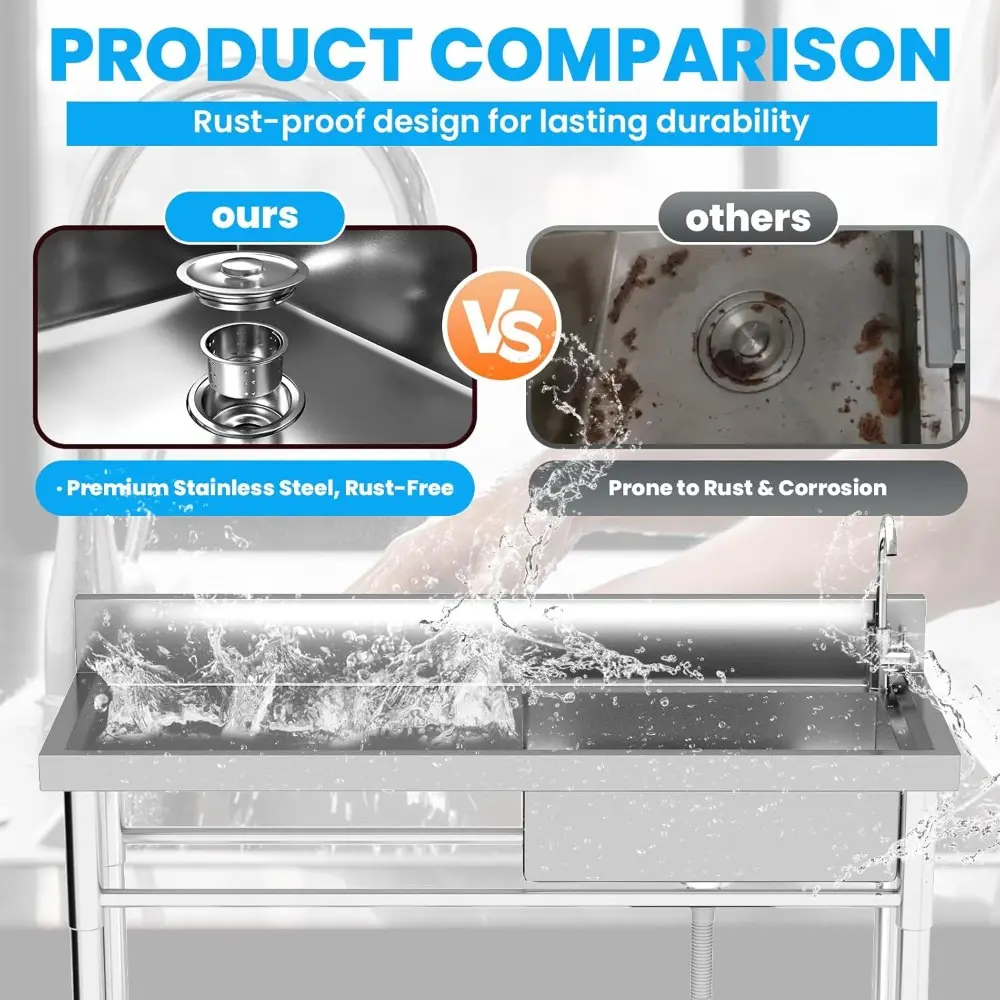 Stainless kitchen sink,Trinity stainless steel multi-function sink,multi-layer sealed drain with removable filter basket,47.3" x