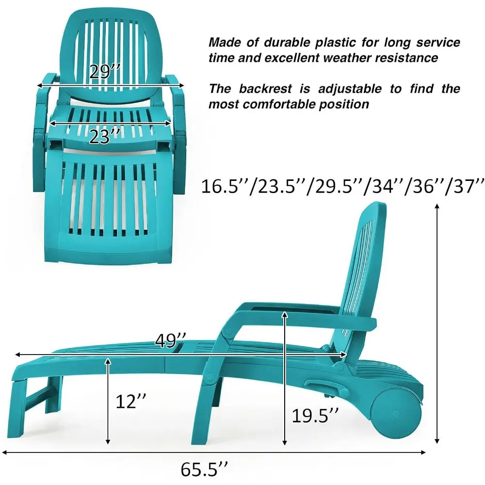 Outdoor Patio Rolling Lounge Chair Chaise Lounge Lounger Sunbathing Bed Reclining Chair 6 Adjustable Backrest Positions Lightwei
