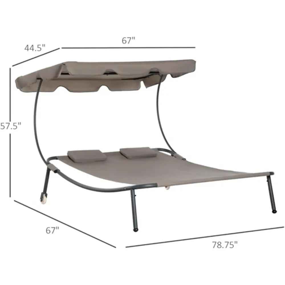 Folding Deck Chair/Beach Chair 2 Seater Outdoor Portable Leisure Nap Chair Camping Beach Lounger Sun Lounger with Headrest Sunsh