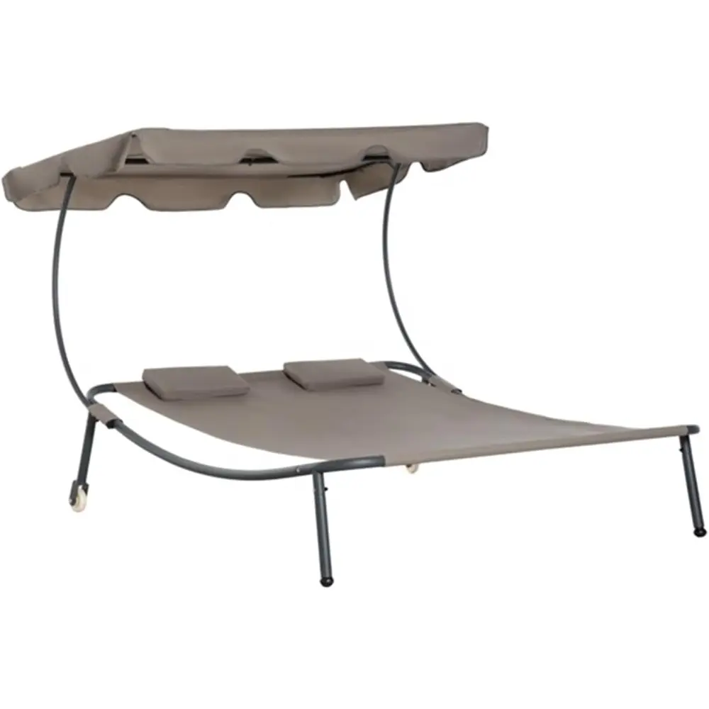 Folding Deck Chair/Beach Chair 2 Seater Outdoor Portable Leisure Nap Chair Camping Beach Lounger Sun Lounger with Headrest Sunsh
