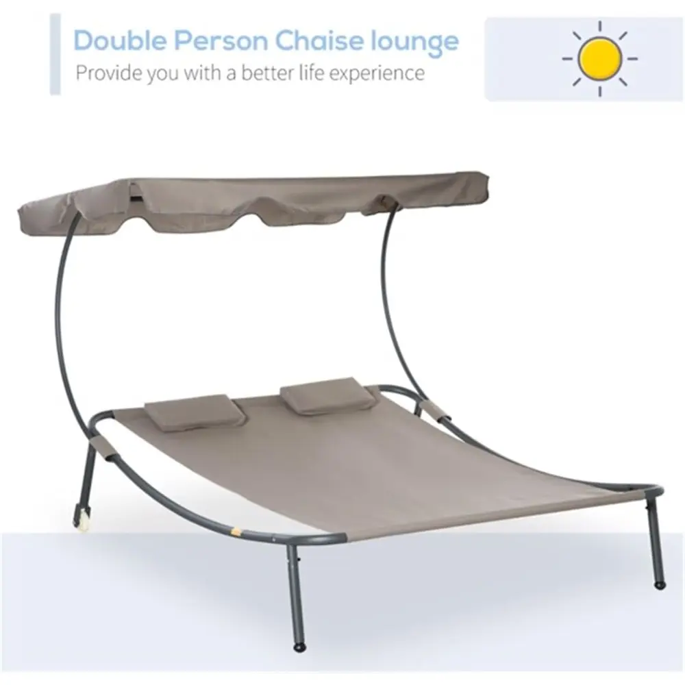 Folding Deck Chair/Beach Chair 2 Seater Outdoor Portable Leisure Nap Chair Camping Beach Lounger Sun Lounger with Headrest Sunsh