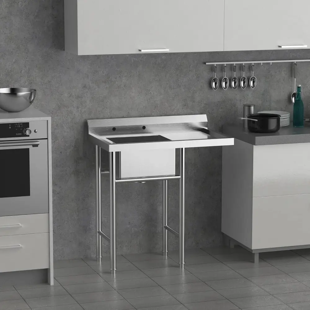 304 Stainless Steel Utility Sink with Drainboard, One Compartment Workbench Sink Commercial Sink for Restaurant, Laundry Room,