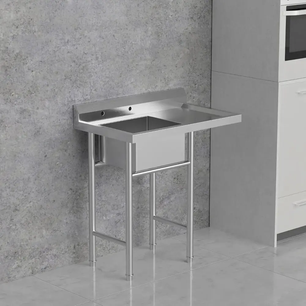 304 Stainless Steel Utility Sink with Drainboard, One Compartment Workbench Sink Commercial Sink for Restaurant, Laundry Room,