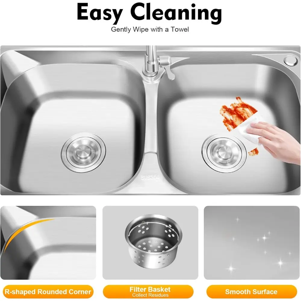 Stainless-Steel Double Bowl Sink 2 Compartment Basin 47''×18''×32'' Free Standing Commercial Restaurant Kitchen Sink Set with 36