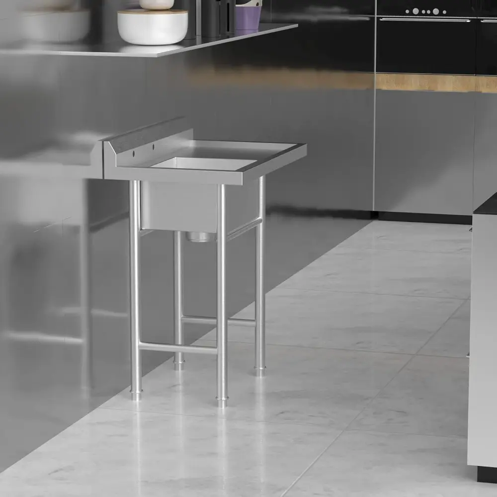 304 Stainless Steel Utility Sink with Drainboard, One Compartment Workbench Sink Commercial Sink for Restaurant, Laundry Room,