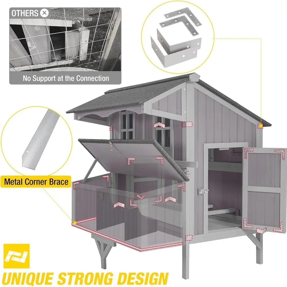 Chicken Coop Upgrade Durable Outdoor Chicken House with Large Wheels, Nesting Box, Leakproof Pull-on Tray and UV-Resistant Roof