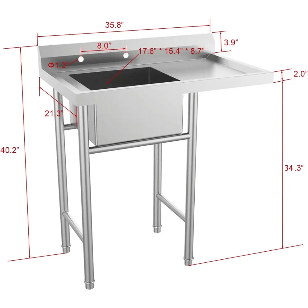 304 Stainless Steel Utility Sink with Drainboard, One Compartment Workbench Sink Commercial Sink for Restaurant, Laundry Room,