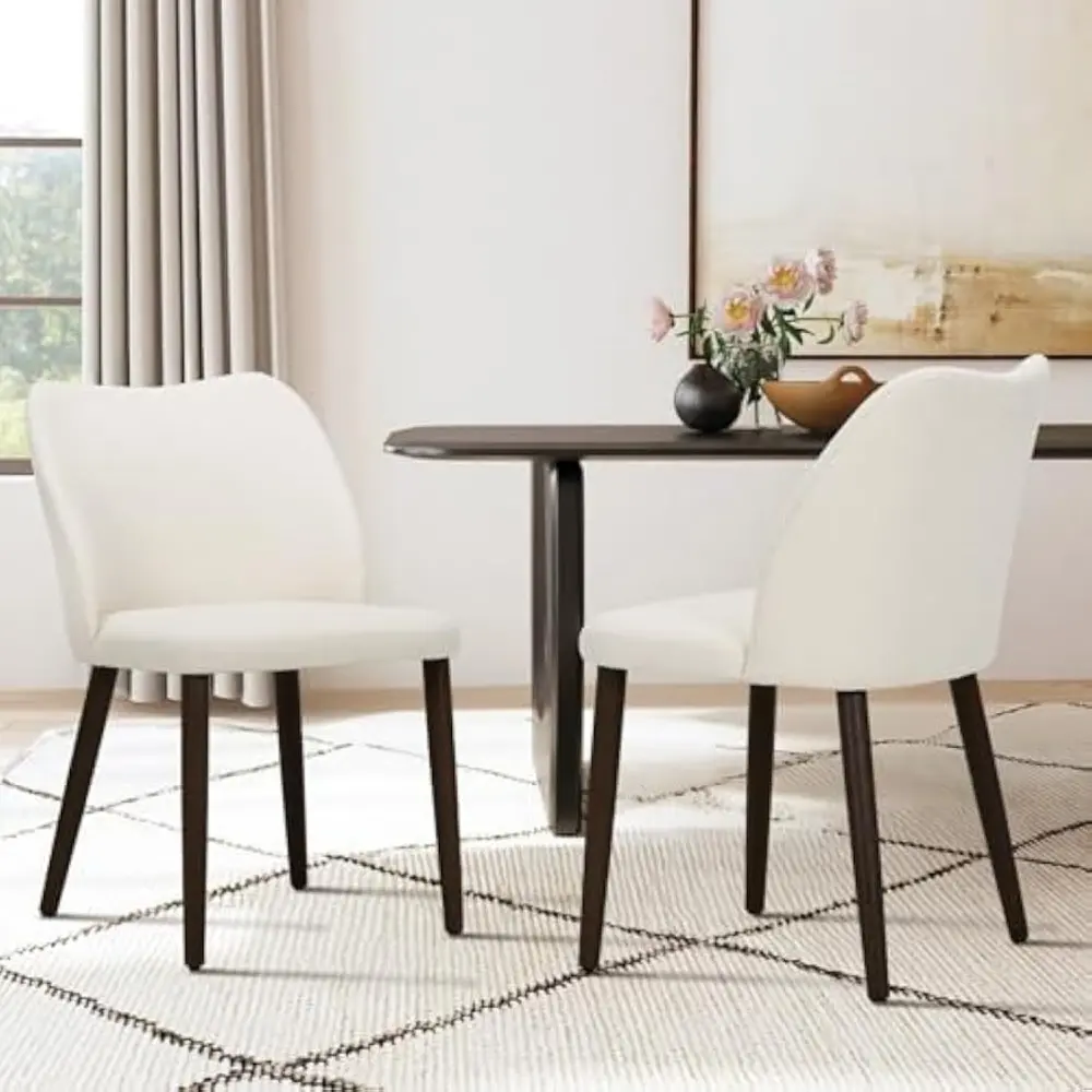 Upholstered Dining Chairs Set of 6, Modern Fabric Dining Room Kitchen Side Chair with Padded Seat and Wood Legs for Restaurant/