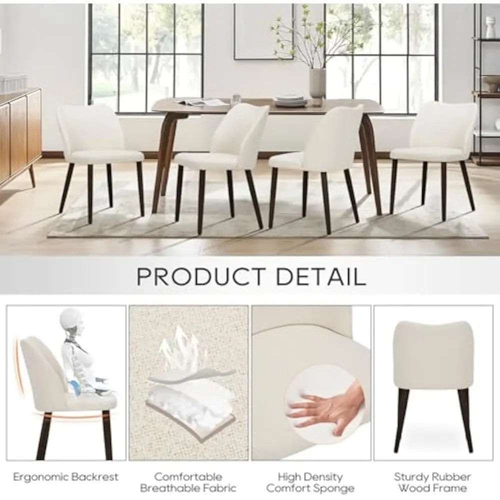 Upholstered Dining Chairs Set of 6, Modern Fabric Dining Room Kitchen Side Chair with Padded Seat and Wood Legs for Restaurant/