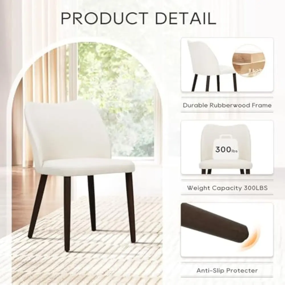 Upholstered Dining Chairs Set of 6, Modern Fabric Dining Room Kitchen Side Chair with Padded Seat and Wood Legs for Restaurant/