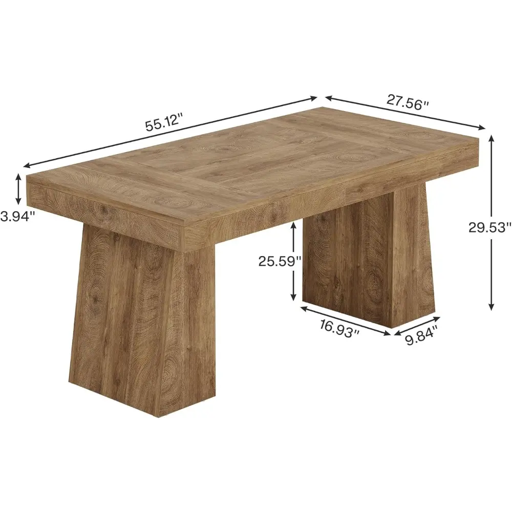 55-Inch Dining Table for 4-6, Rectangular Dining Room Table with Sturdy Legs, Wood Kitchen Dinner Table, Mid-Century Modern Din
