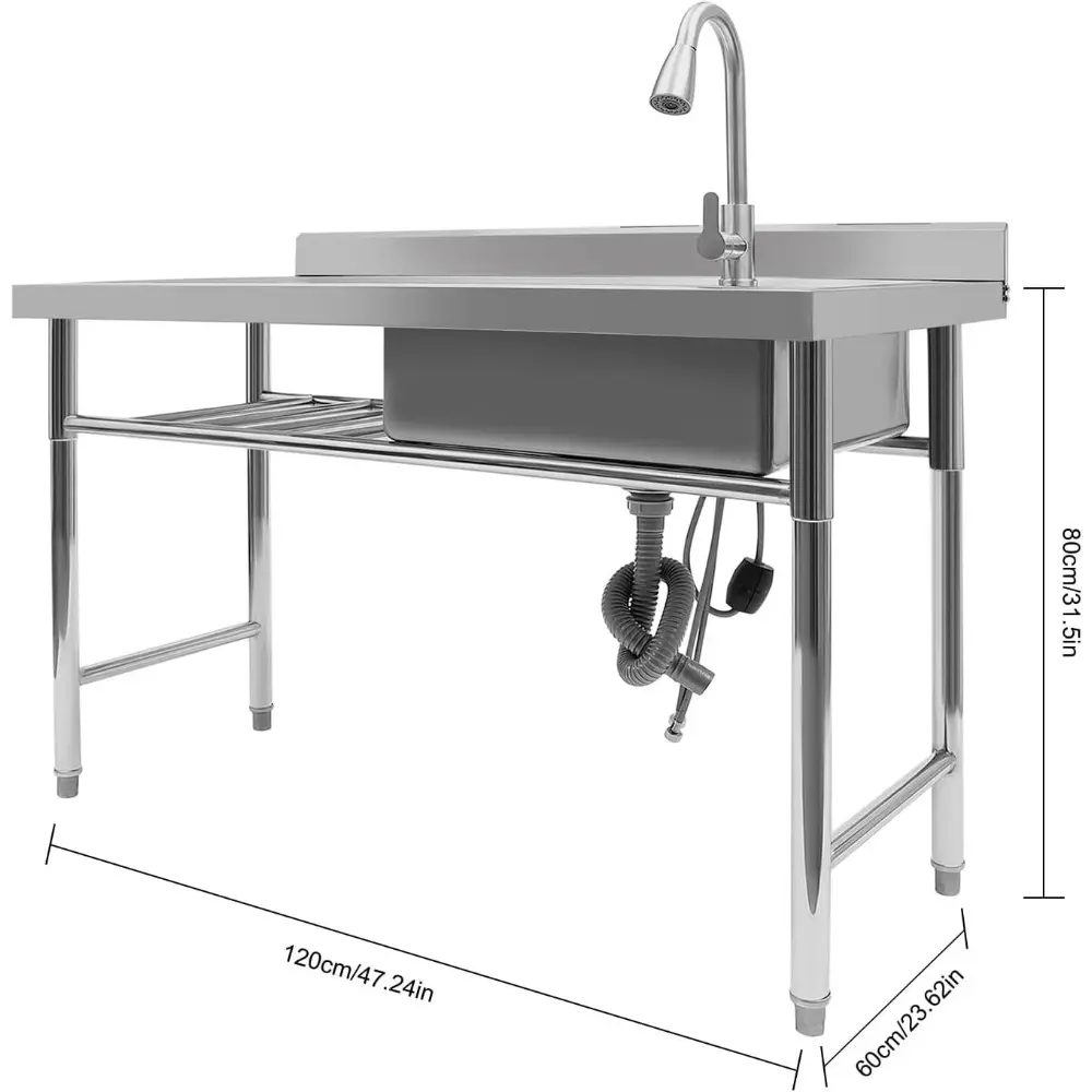 1 Compartment Commercial Kitchen Sink Restaurant Sink, Utility Sink Drain Board Stainless Steel Restaurant Sink with Large Drain