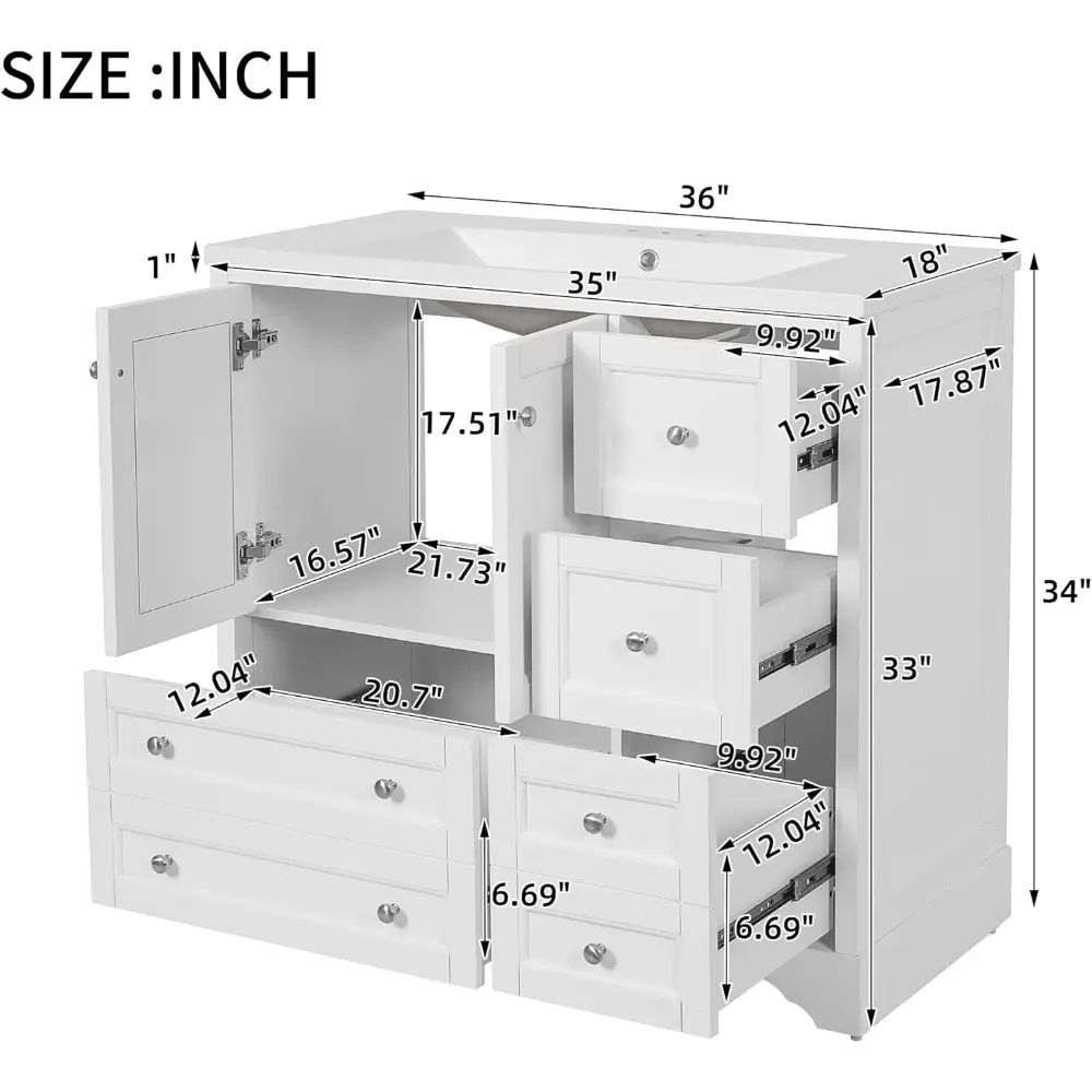 36'' Bathroom Vanity with Sink, Modern Bathroom Storage Cabinet with 4 Drawers and 2 Doors, Freestanding Ceramic Sink Vanity, So