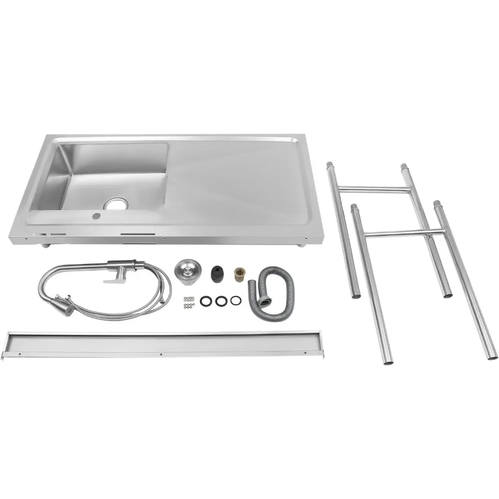 1 Compartment Commercial Kitchen Sink Restaurant Sink, Utility Sink Drain Board Stainless Steel Restaurant Sink with Large Drain